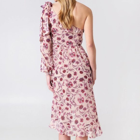 For Love & Lemons Agnes Pink Floral One Shoulder Dress, Small - Picture 2 of 6
